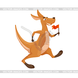 Cartoon kangaroo character with pennant in hand - vector image