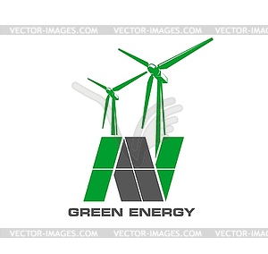 Wind turbine and solar panel, green energy - stock vector clipart