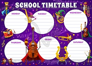 Timetable wizard musical instrument characters - vector clipart