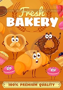 Cartoon bakery and desserts characters poster - stock vector clipart