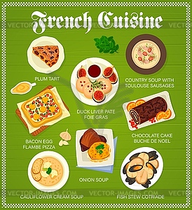 French cuisine menu, food of France for restaurant - vector clip art