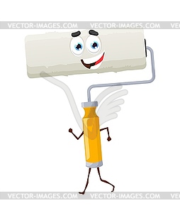 Cartoon paint roller character, painting work tool - vector clipart