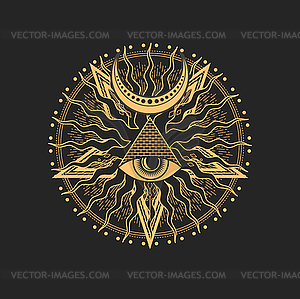 Esoteric occult mason symbol with Eye and pyramid - royalty-free vector clipart