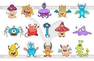 Monsters, cartoon cute funny characters, mutants - vector clipart