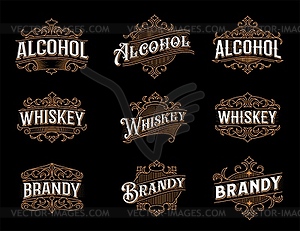 Craft whiskey, brandy alcohol vintage labels - vector clipart / vector image