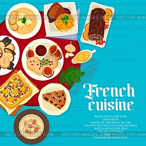 French cuisine menu cover, food dishes of France - vector clipart