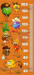 Kids height chart ruler, cartoon fruit cowboys - vector clipart