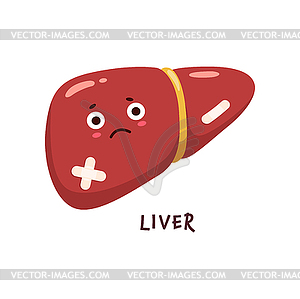 Liver, sick body organ character injured unhealthy - vector image