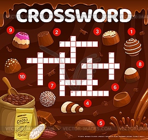 Crossword quiz game grid with chocolate candies - color vector clipart