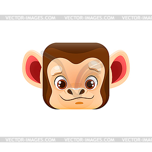 Cartoon monkey kawaii square animal face, ape - vector clipart