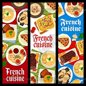 French cuisine banners, food dishes, meals plates - vector image