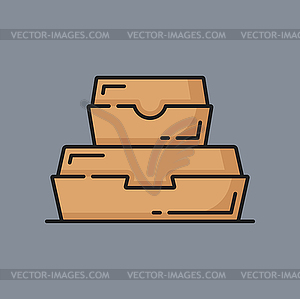 Cardboard fastfood box, packaging for lunch icon - vector image