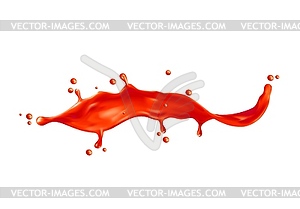 Томатно-кетчупный соус волнообразным потоком брызжет каплями - рисунок в векторном формате