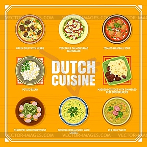 Dutch cuisine restaurant meals menu page template - vector image