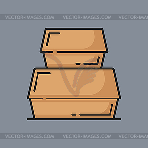 Cardboard fastfood box, packaging for lunch icon - vector clipart