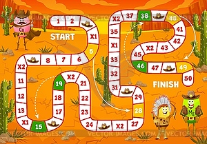 Детская настольная игра с витаминными персонажами-ковбоями - векторизованное изображение клипарта