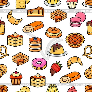 Dessert and bakery seamless pattern, pastry food - vector clipart