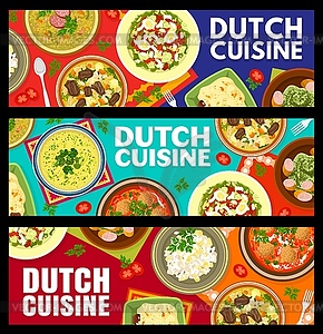 Dutch cuisine restaurant dishes horizontal banners - vector clipart