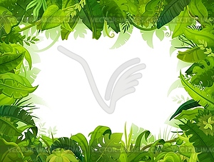 Cartoon jungle frame, green palm leaves background - color vector clipart