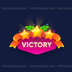 Game victory sign banner with winner golden stars - vector image