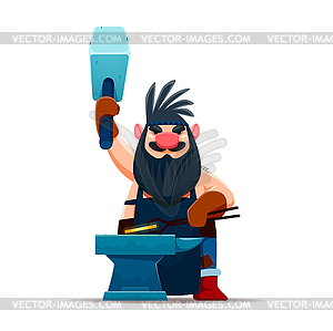 Cartoon gnome dwarf blacksmith character, worker - vector clipart