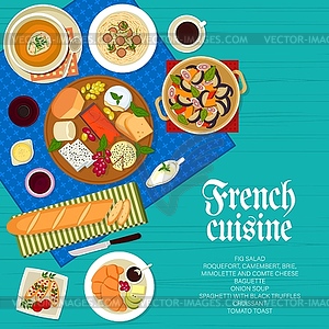 Обложка меню французской кухни, блюда для завтрака - клипарт в векторном формате