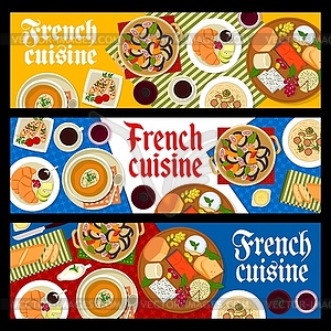 French cuisine banners with bread and cheese food - vector image