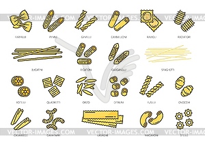 Pasta type outline icons, Italian food spaghetti - vector clipart / vector image
