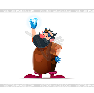 Cartoon gnome or dwarf jeweler character with gem - vector clip art