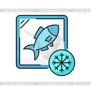 Fishing industry frozen fish thermal bag line icon - vector image