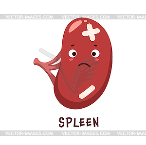 Spleen, sick body organ character unhealthy sad - vector clipart