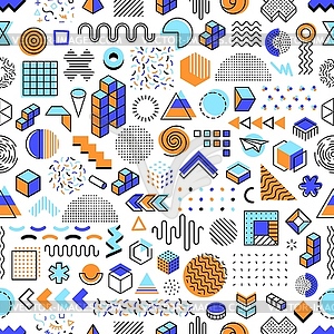 Memphis geometric, simple shapes seamless pattern - vector image