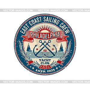 Yacht club retro patch, sailing regatta old badge - vector clip art