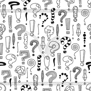 Doodle exclamation, question mark seamless pattern - royalty-free vector clipart