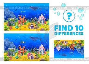 Find ten differences cartoon underwater landscape - royalty-free vector clipart