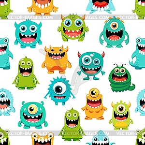 Cartoon monster characters seamless pattern decor - vector image