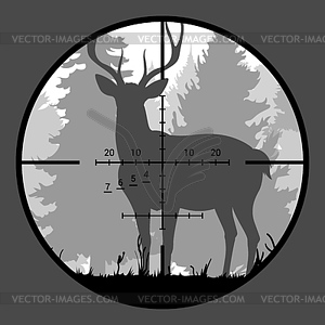 Мишень для оленя, спортивное охотничье животное и прицел для ружья - векторное изображение клипарта
