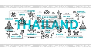 Thailand travel icons, Thai landmarks and culture - vector image