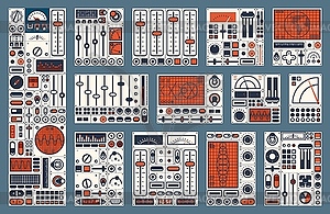 Retro dashboard. Control panel switch and buttons - vector clipart