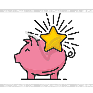 Piggy bank with star of bonus points, icon - vector clip art