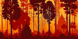 Forest silhouette, trees landscape background - vector clip art