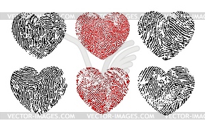Black and red fingerprint hearts texture or symbol - vector clip art
