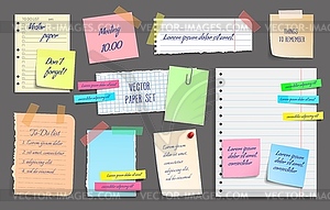 Paper notes, stickers, sticky sheets and tapes - vector clip art