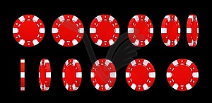 Casino poker red chips rotation animation - vector image