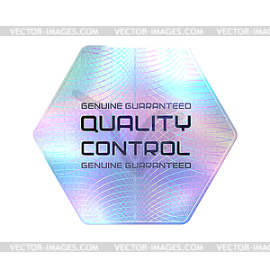 Product quality control hologram pentagon sticker - vector clip art