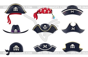 Cartoon pirate captain tricorn hats and bandanas - vector clipart / vector image