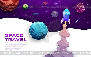 Space landing page, fast start rocket launch - vector image