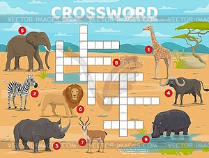 Crossword quiz game with african savannah animals - vector image