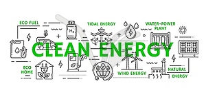 Clean energy concept, line eco green environment - color vector clipart