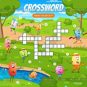 Crossword quiz game grid, cartoon micronutrients - vector image